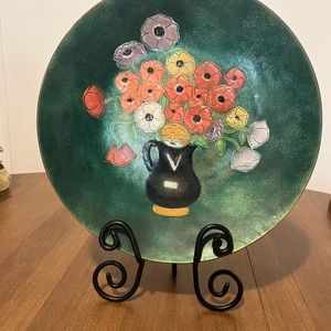 Rare Find!! Vintage Lily Alexander Anemones Copper  Enameled Plate
